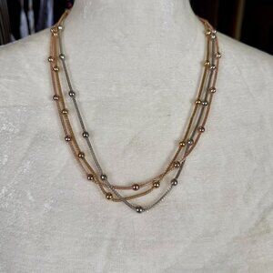 Gold and silver rope chain with gold and silver beads and lobster claw closure